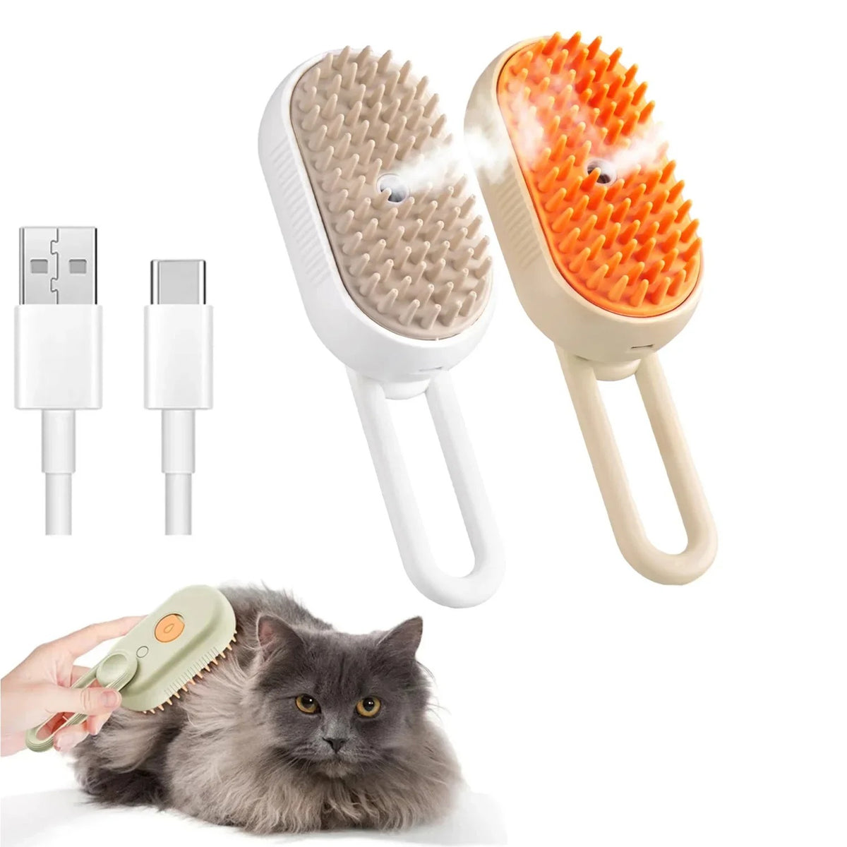 Steam Pet Brush 3-in-1 Massage Pet Steamy Brush Spray Beauty Tangled and Loose Hair Removal Cats Grooming Comb Dogs