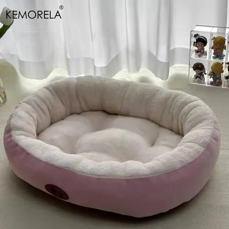 Plush Oval Pet Bed for Dogs and Cats, Thickened Machine Washable All-Season Dog Cat Cushion for Small Medium Large Breeds