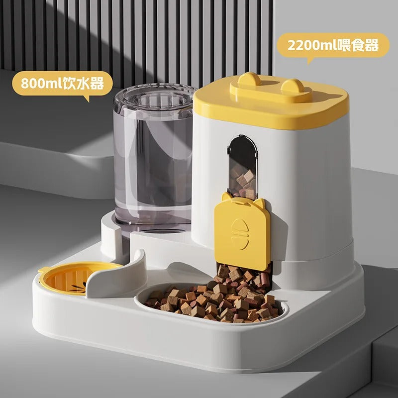 Pets Bowl Automatic Feeder with Spill Proof Design with Water Fountain Pet Food Dispenser for Small Medium Large Cats Dogs