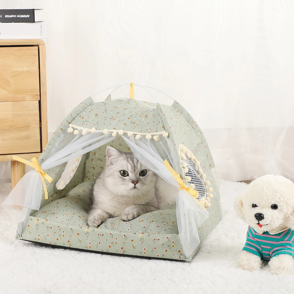 Pet Tent-Bed Cats House-Basket Beds Winter Clamshell Kitten