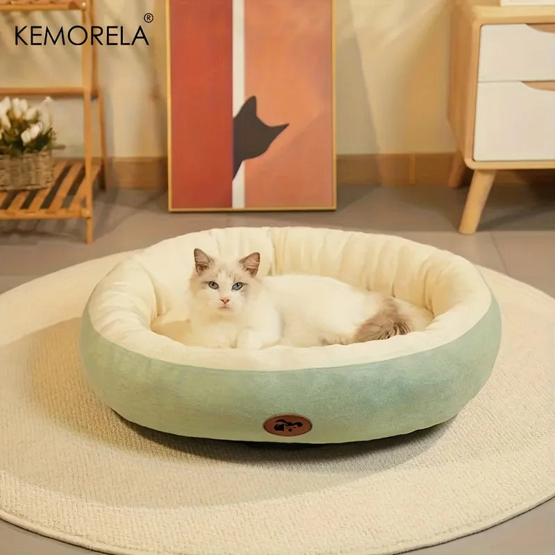 Plush Oval Pet Bed for Dogs and Cats, Thickened Machine Washable All-Season Dog Cat Cushion for Small Medium Large Breeds