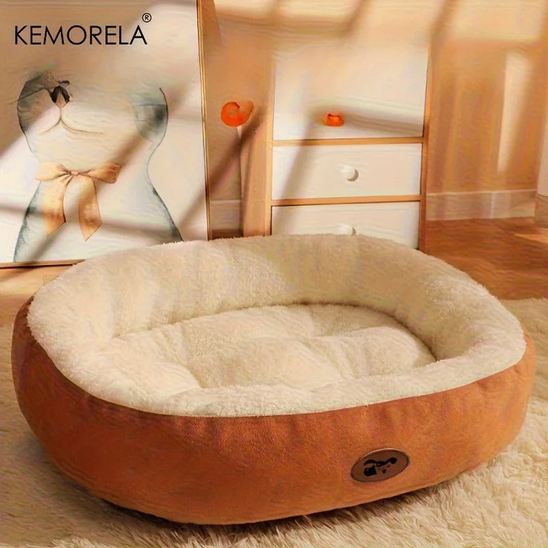 Plush Oval Pet Bed for Dogs and Cats, Thickened Machine Washable All-Season Dog Cat Cushion for Small Medium Large Breeds