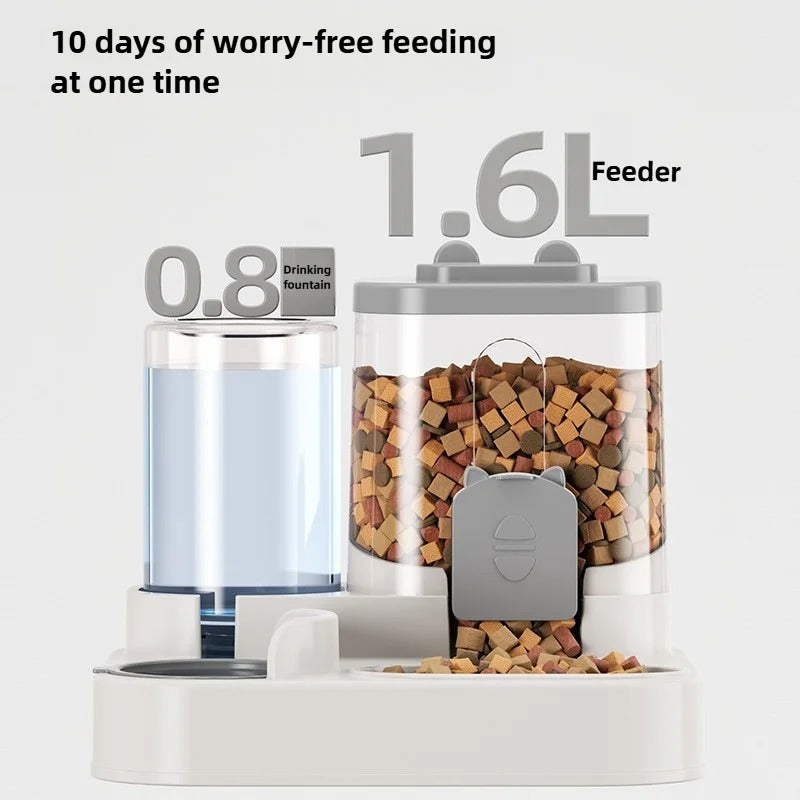 Pets Bowl Automatic Feeder with Spill Proof Design with Water Fountain Pet Food Dispenser for Small Medium Large Cats Dogs