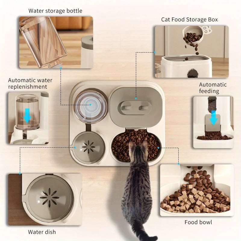 Pets Bowl Automatic Feeder with Spill Proof Design with Water Fountain Pet Food Dispenser for Small Medium Large Cats Dogs