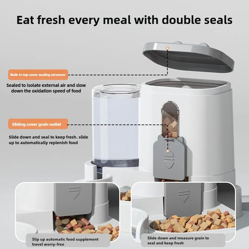 Pets Bowl Automatic Feeder with Spill Proof Design with Water Fountain Pet Food Dispenser for Small Medium Large Cats Dogs