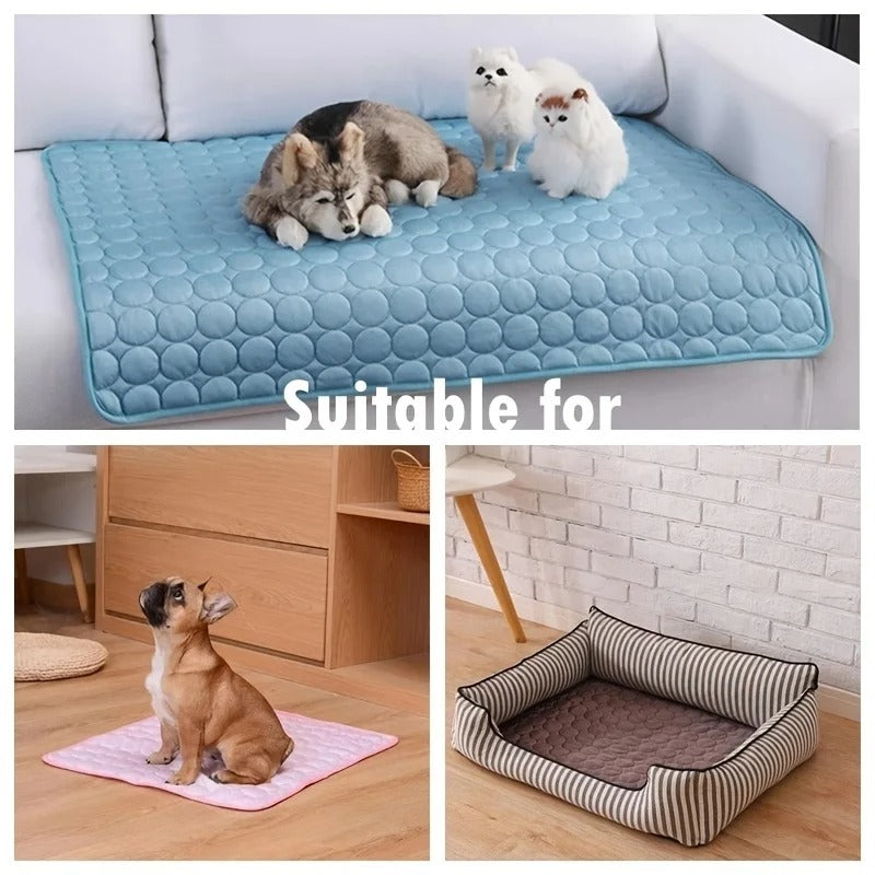 Dog Cooling Mat for Dogs & Cats, Ice Silk Breathable Summer Cooling Pad, Washable Foldable Pet Bed for Crate, Home & Travel