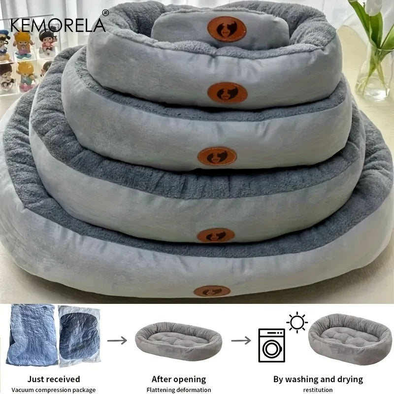 Plush Oval Pet Bed for Dogs and Cats, Thickened Machine Washable All-Season Dog Cat Cushion for Small Medium Large Breeds