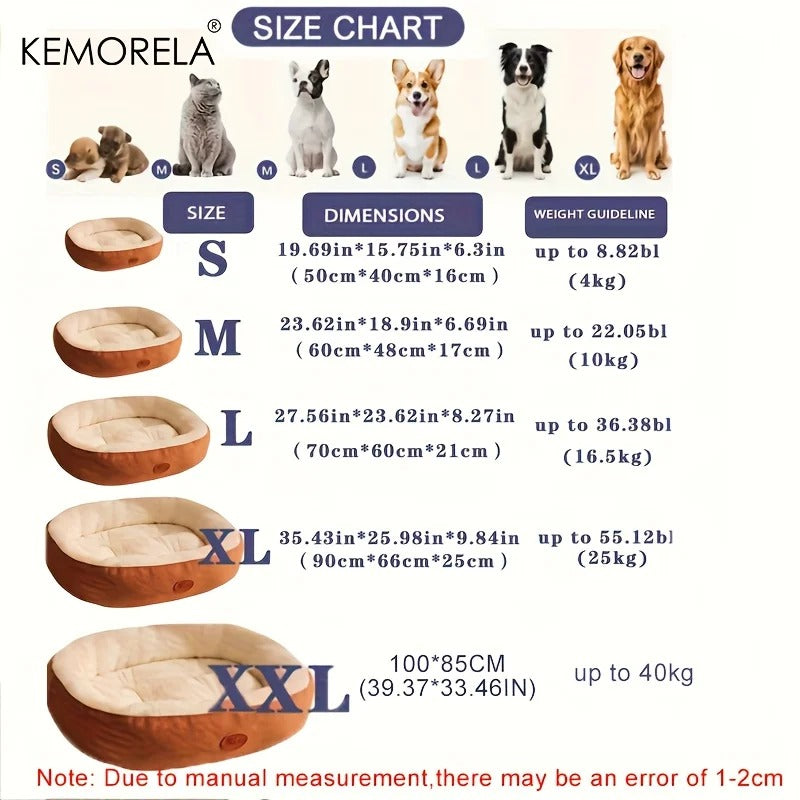 Plush Oval Pet Bed for Dogs and Cats, Thickened Machine Washable All-Season Dog Cat Cushion for Small Medium Large Breeds