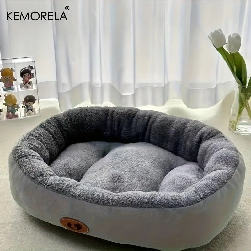 Plush Oval Pet Bed for Dogs and Cats, Thickened Machine Washable All-Season Dog Cat Cushion for Small Medium Large Breeds