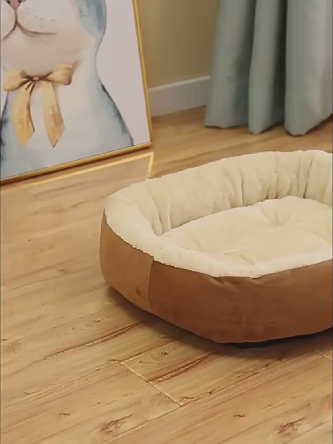 Plush Oval Pet Bed for Dogs and Cats, Thickened Machine Washable All-Season Dog Cat Cushion for Small Medium Large Breeds